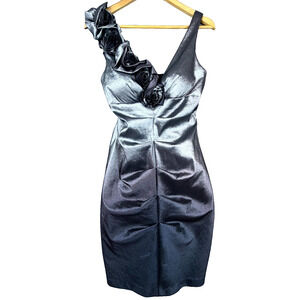 Vintage Xscape By Joanna Chen Cocktail Dress Womens 10 Gray Silver Ruched Ombre